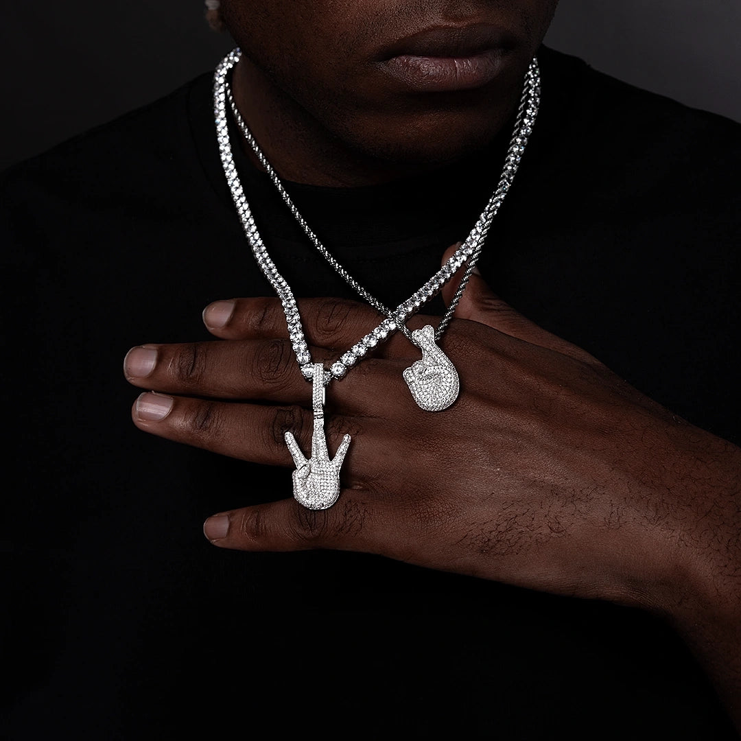 Moissanite Finger Cross Emoji Pendant