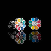 Mossanite Enamel Rainbow Hippie Flower Stud Earrings