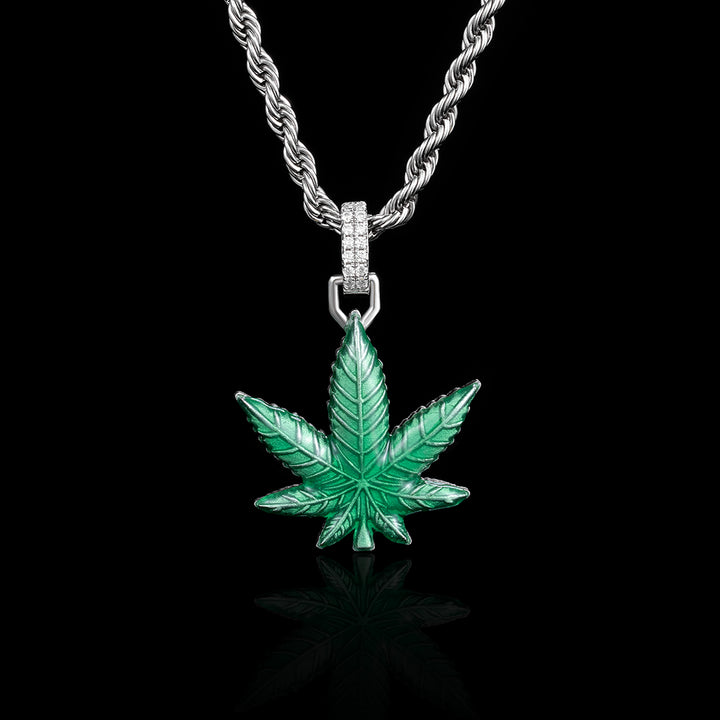 Moissanite Enamel Cannabis Leaf Pendant