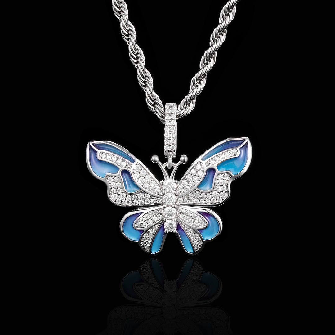 Moissanite Enamel Butterfly Pendant