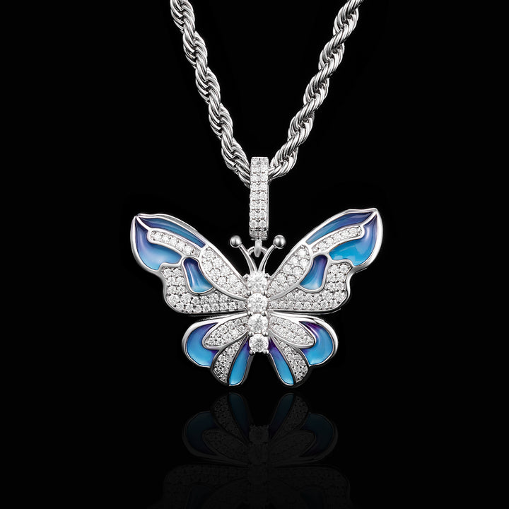 Moissanite Enamel Butterfly Pendant
