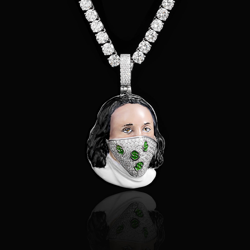 Mossanite Enamel Dollar Mask Pendants