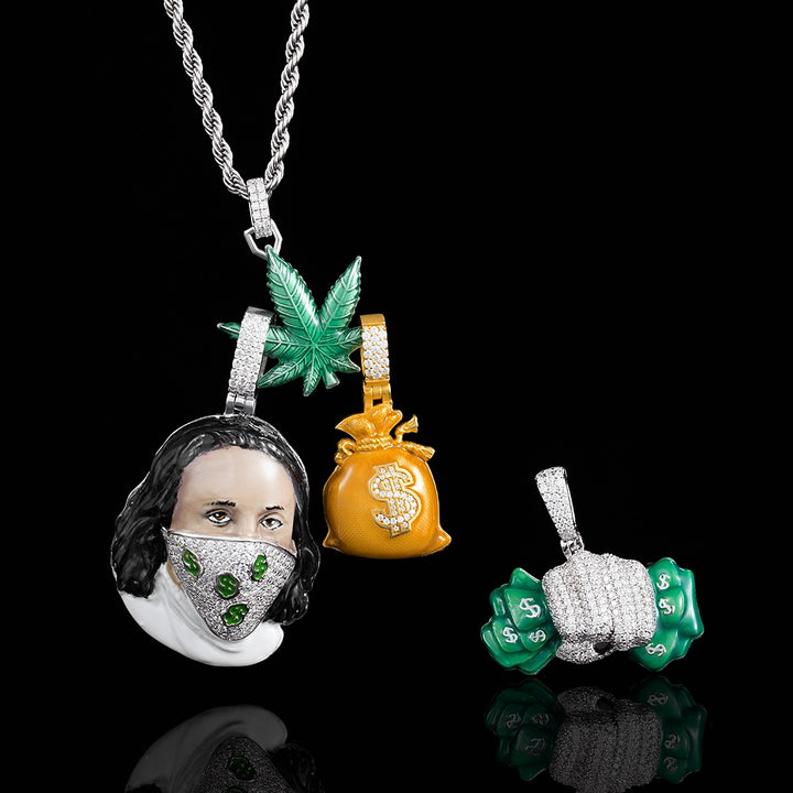 Mossanite Enamel Dollar Mask Pendants